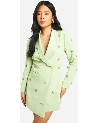 Boohoo Petite Daisy Crystal Embellished Blazer Dress - Green