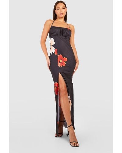 Boohoo Tall Ditsy Floral Tie Strap Ruched Bust Maxi Dress - Red