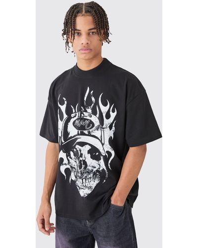 BoohooMAN Oversized Distressed Skull T-shirt - Black
