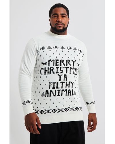 BoohooMAN Plus Ya Filthy Animal Christmas Sweater - Gray