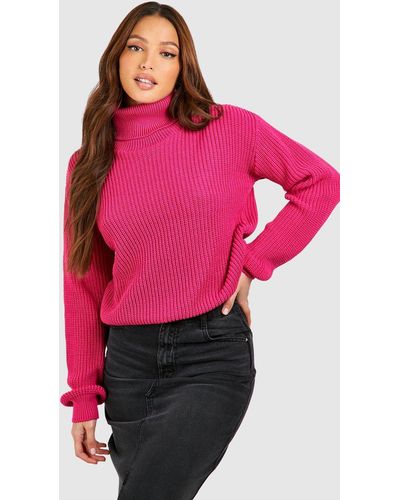 Boohoo Tall Basic Roll Neck Crop Sweater - Pink