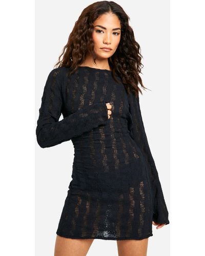 Boohoo Petite Ladder Knit Backless Dress - Black