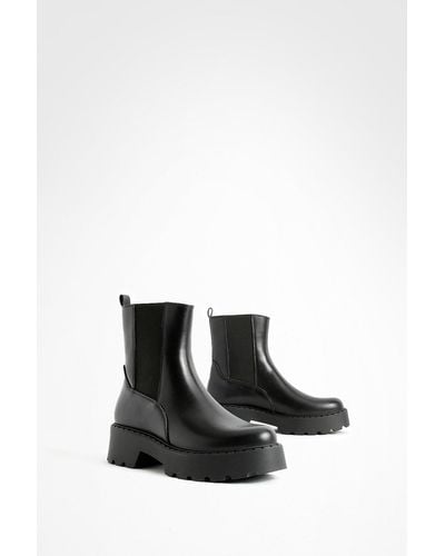 Boohoo Cleated Sole Chelsea Boots - Black