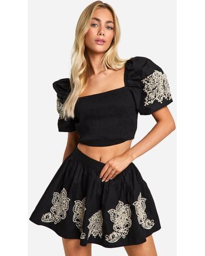 Boohoo Embroidered Full Mini Skirt - Black