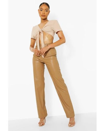 Boohoo Wide Leg Faux Leather Pants - Brown