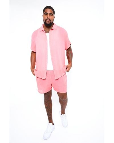 Boohoo Plus Short Sleeve Cheese Cloth Shirt And Short Set - Pink