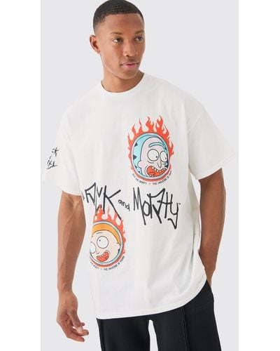 Boohoo Oversized Rick And Morty Cartoon License T-Shirt - Blanco
