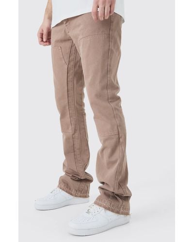 BoohooMAN Tall Slim Rigid Flare Gusset Detail Jeans - Brown