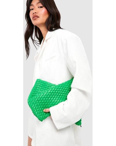 Boohoo Woven Clutch Bag - Green