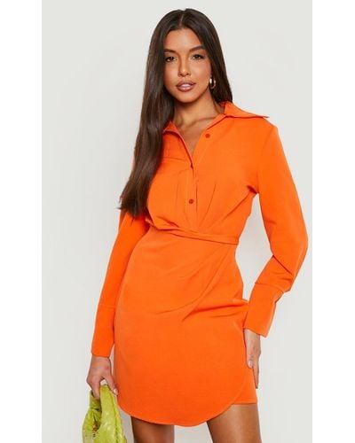 Boohoo Drape Side Button Front Blazer Dress - Orange