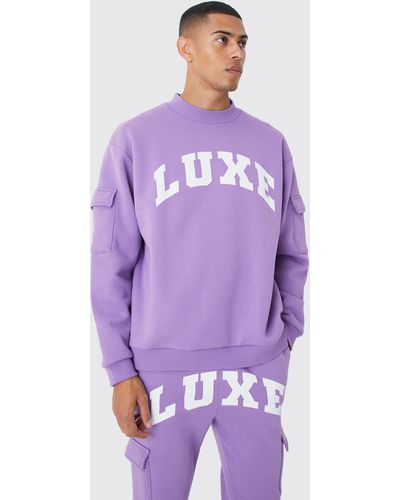 Boohoo Luxe Graphic Cargo Pocket Gusset Tracksuit - Purple
