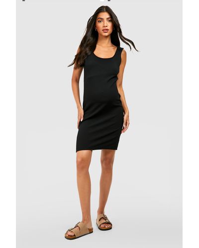 Boohoo Maternity Crinkle Rib Mini Bodycon Dress - Black