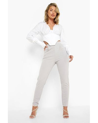 Boohoo High Waisted Pleat Front Tapered Work Pants - Gray