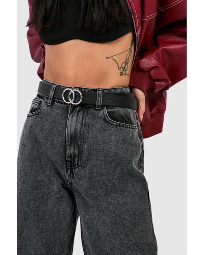 Boohoo Suedette Double Ring Boyfriend Belt - Black