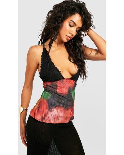 Boohoo Lace Detail Floral Mesh Camisole - Black