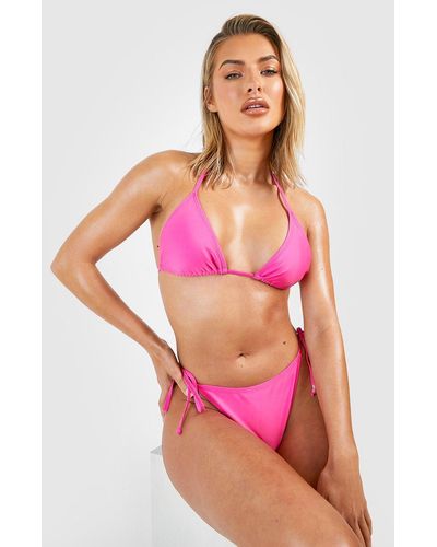 Boohoo Triangle Tie Side Bikini Set - Pink