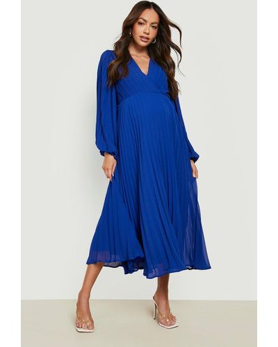 Boohoo Maternity Pleated Wrap Midi Dress - Blue