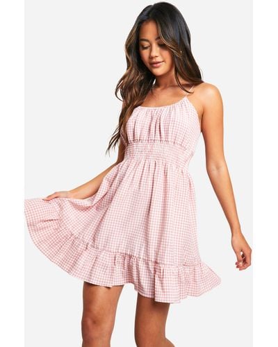 Boohoo Gingham Strappy Mini Dress - Pink