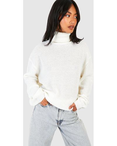 Boohoo Oversized Roll Neck Sweater - White