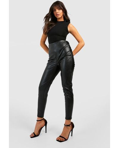 Boohoo High Waisted Lace Up Leather Look Pants - Black
