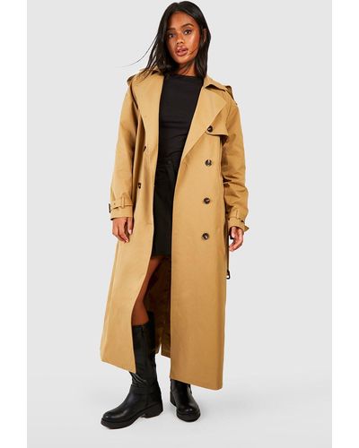 Boohoo Oversized Shoulder Pad Belted Maxi Trench - Natural