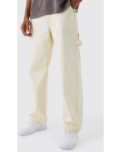 BoohooMAN Baggy Contrast Stitch Carpenter Jeans - White