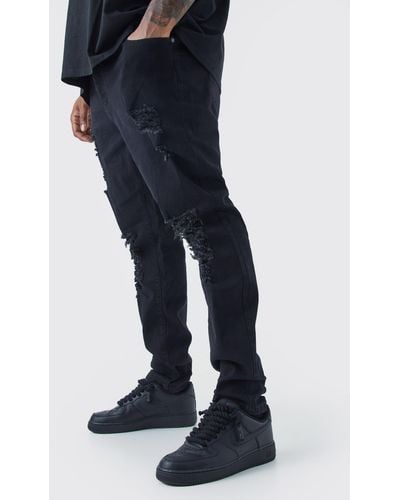 BoohooMAN Plus Skinny Jeans With All Over Rips - Blue