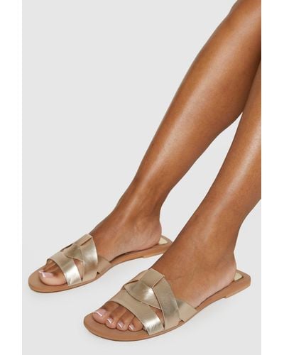 Boohoo Woven Leather Mule Sandals - Metálico