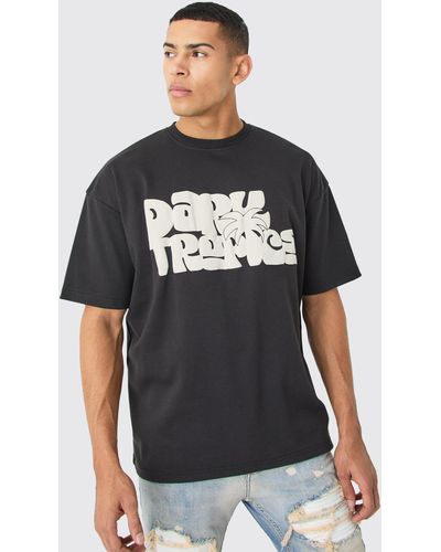 Boohoo Camiseta Oversize Con Estampado Tropical Oscuro - Negro