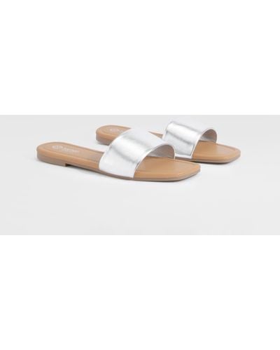 Boohoo Wide Fit Metallic Minimal Mule Sandals - Gray