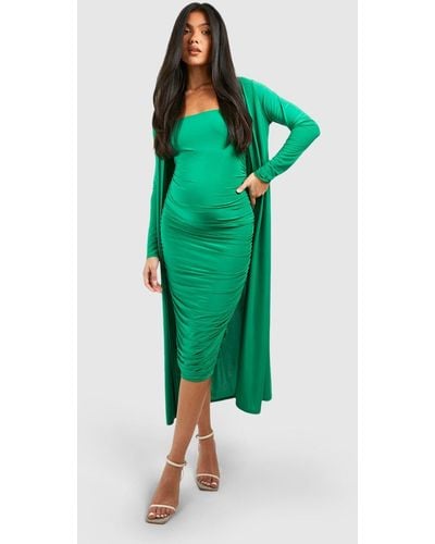 Boohoo Maternity Square Neck Ruched Duster Dress Set - Green