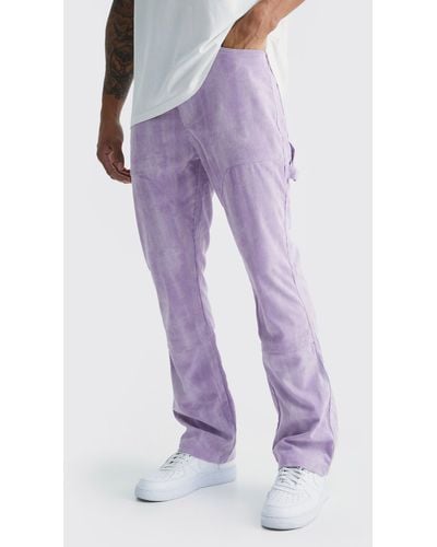 BoohooMAN Fixed Waist Slim Flare Tie Dye Corduroy Trouser - Purple