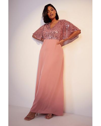 Boohoo Plus Bridesmaid Occasion Sequin Angel Maxi Dress - Pink