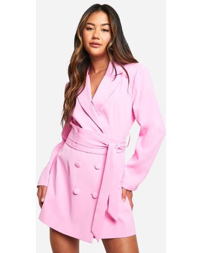 Boohoo Obi Tie Waist Tailored Blazer Dress - Pink