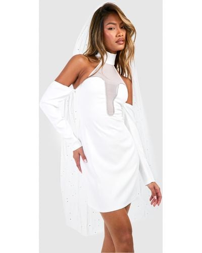 Boohoo Diamante Trim Halterneck Mini Dress - White