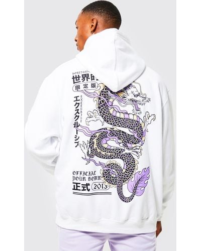 Boohoo Oversized Dragon Graphic Hoodie - White