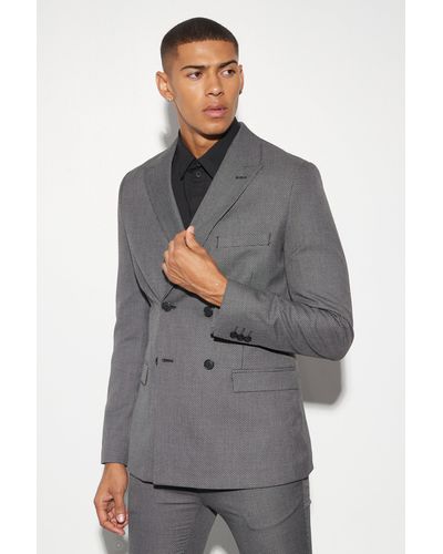 BoohooMAN Skinny Textured Suit Jacket - Gray