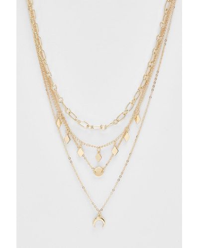 Boohoo Gold Chain Link Layered Disc Crescent - White