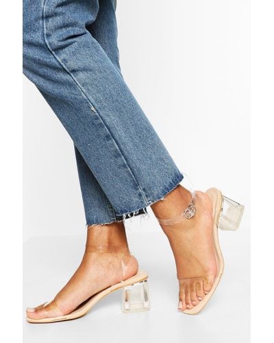 Boohoo Wide Fit Low Clear Barely There Heels - Natural