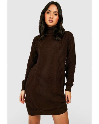Boohoo Turtleneck Sweater Dress - Brown