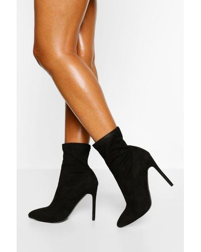 Boohoo Wide Width Stiletto Pointed Sock Boots - Black