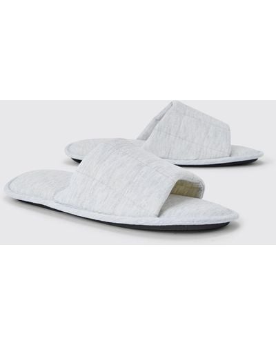 BoohooMAN Quilted Slider Slippers - White