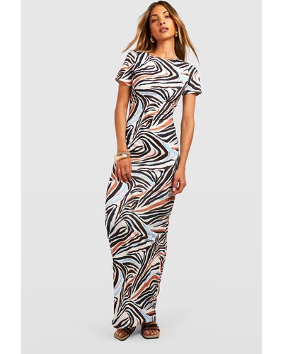 Boohoo Zebra Print Cap Sleeve Maxi Dress - Multicolour