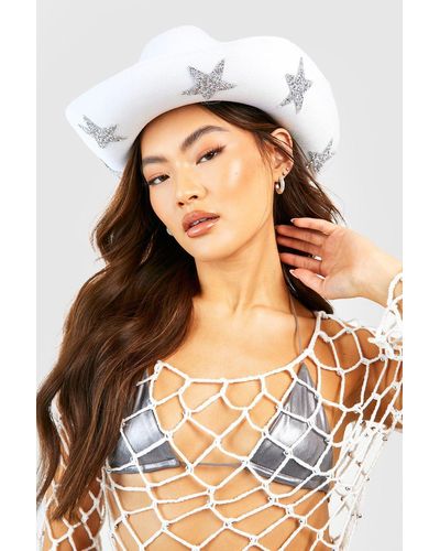 Boohoo Star Trim Cowboy Hat - White