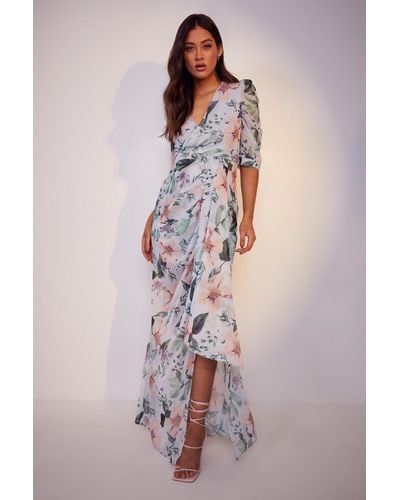 Boohoo Maternity Occasion Floral Puff Sleeve Maxi Dress - Blue