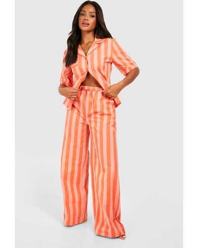 Boohoo Cotton Poplin Tonal Stripe Trousers - Naranja