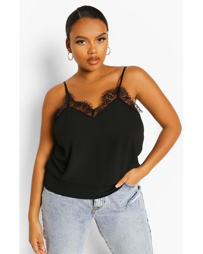 Boohoo Plus Lace Detail Woven Camisole - Black