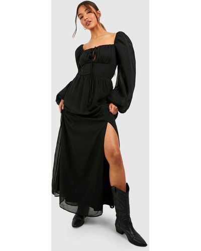 Boohoo Puff Sleeve Rouched Bust Maxi Milkmaid Dress - Black