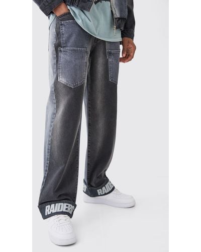 Boohoo Nfl Raiders Baggy Rigid Multi Pocket Spliced Jeans - Black