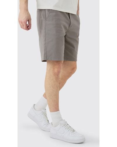 BoohooMAN Tall Fixed Waist Slim Fit Chino Shorts In Gray